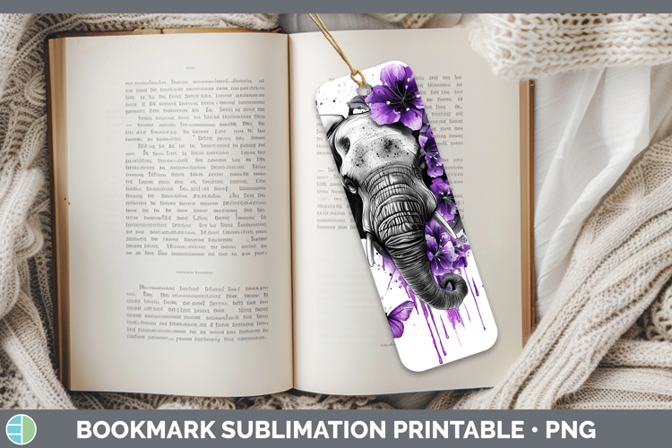 Purple Drips Elephant Bookmark Sublimation Printable Designs