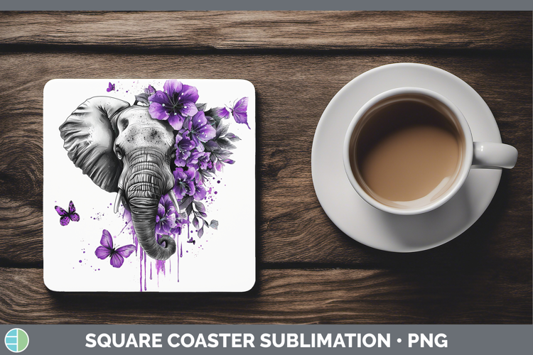 Purple Drips Elephant Square Coaster Sublimation Coaster Des
