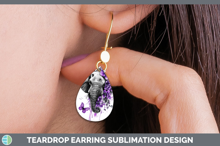 Purple Drips Elephant Teardrop Earrings Sublimation Earrings