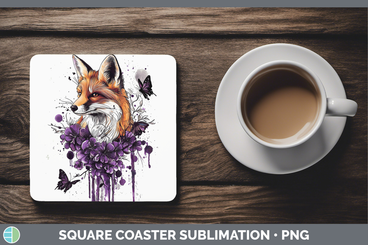 Purple Drips Fox Square Coaster Sublimation Coaster Designs
