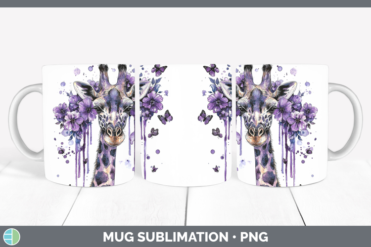 Purple Drips Giraffe Mug Wrap Sublimation Coffee Cup Designs