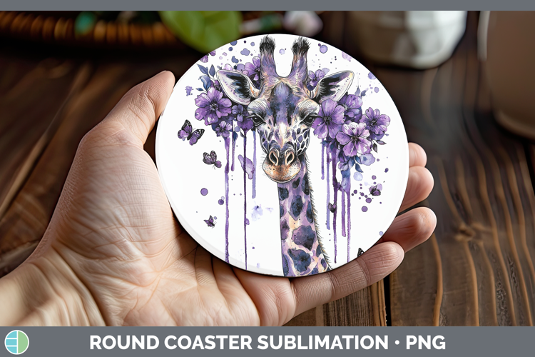 Purple Drips Giraffe Round Coaster Sublimation Coaster Desig