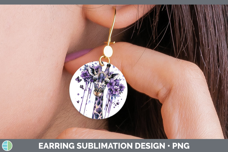 Purple Drips Giraffe Round Earrings Sublimation Earrings Des