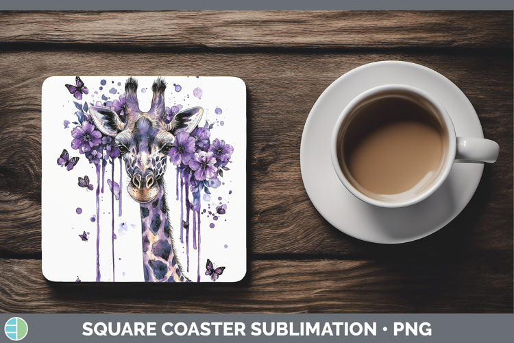 Purple Drips Giraffe Square Coaster Sublimation Coaster Desi