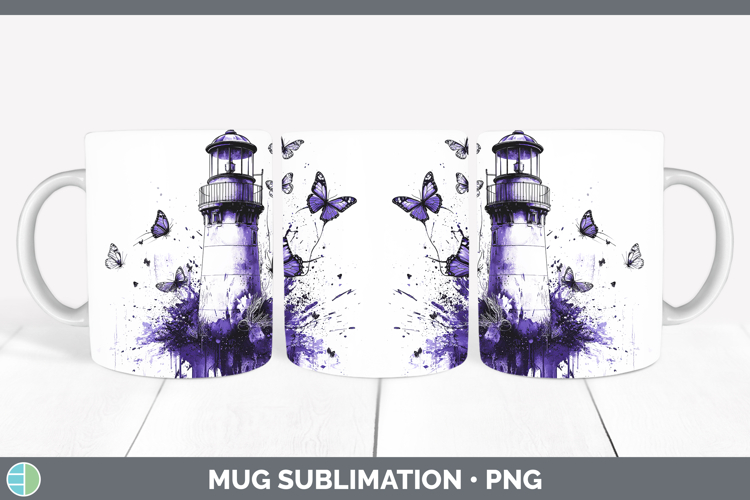 Purple Drips Lighthouse Mug Wrap Sublimation Coffee Cup Desi