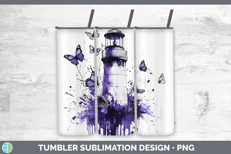 Purple Drips Lighthouse Tumbler Sublimation 20 oz Skinny Tum