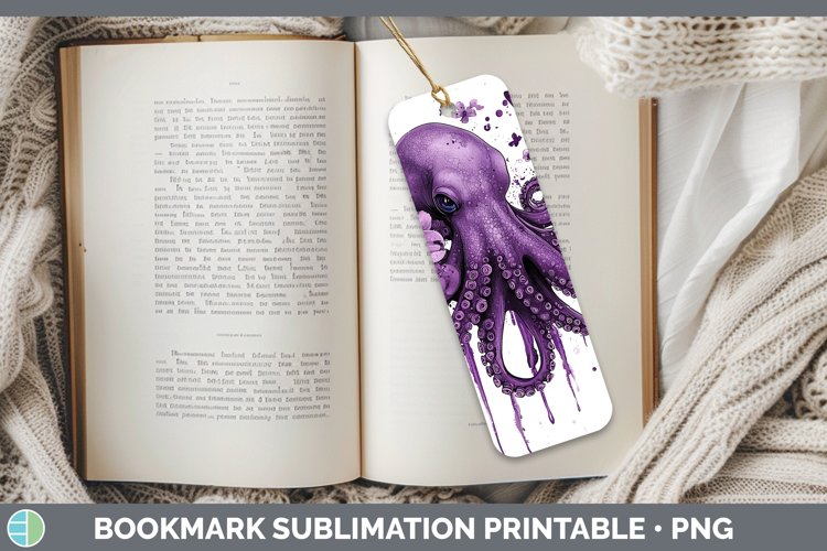 Purple Drips Octopus Bookmark Sublimation Printable Designs