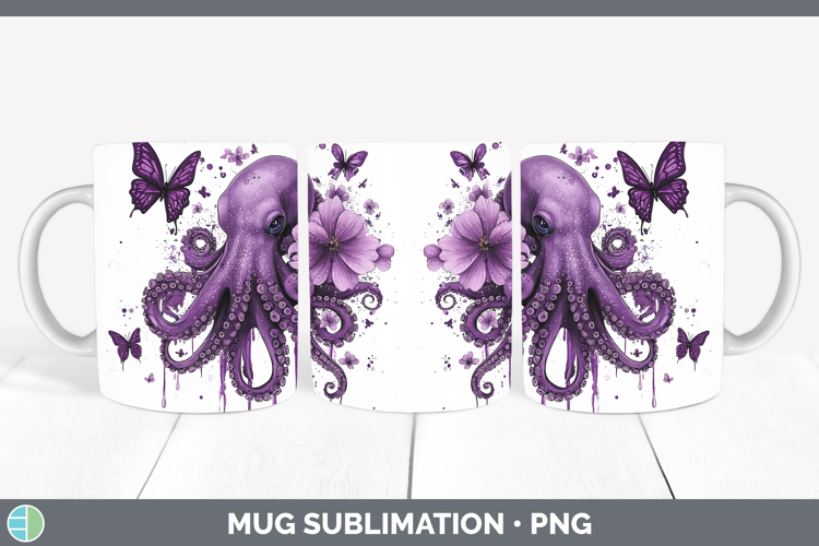 Purple Drips Octopus Mug Wrap Sublimation Coffee Cup Designs