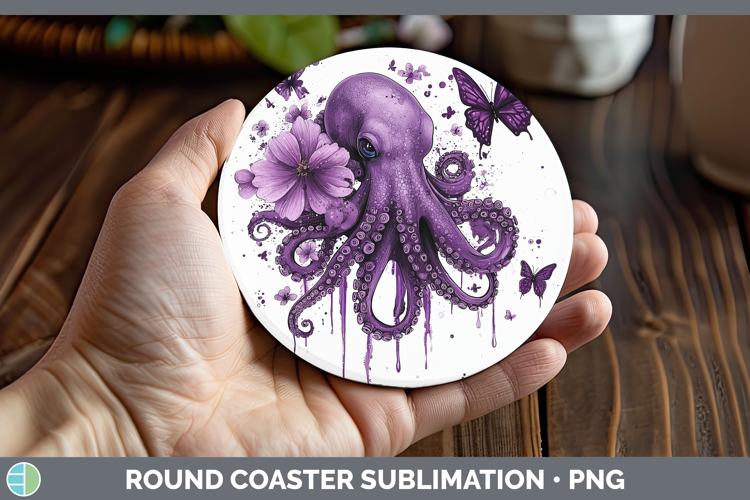 Purple Drips Octopus Round Coaster Sublimation Coaster Desig