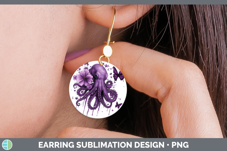 Purple Drips Octopus Round Earrings Sublimation Earrings Des