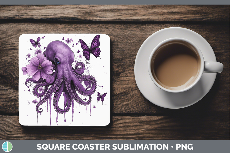 Purple Drips Octopus Square Coaster Sublimation Coaster Desi