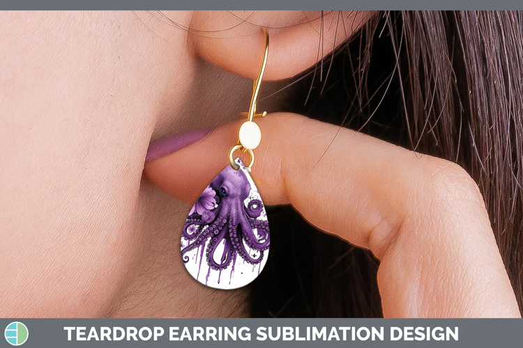 Purple Drips Octopus Teardrop Earrings Sublimation Earrings