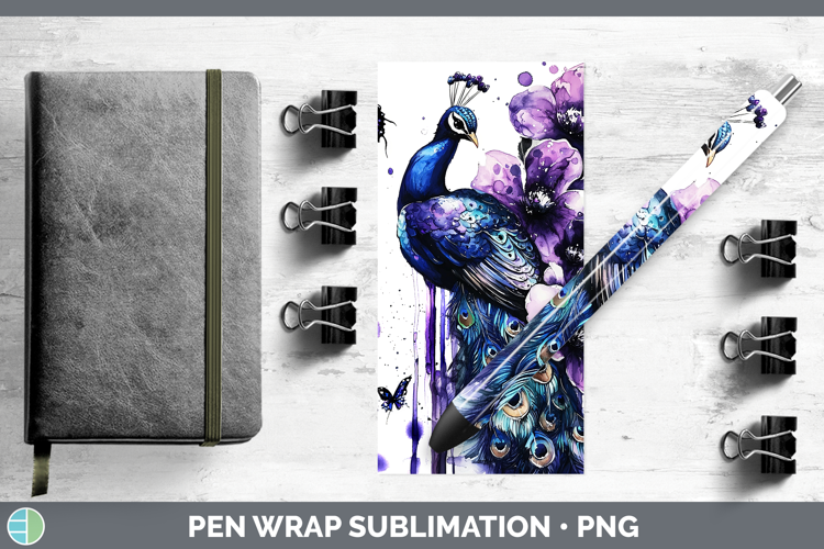 Purple Drips Peacock Pen Wrap Sublimation Pen Designs