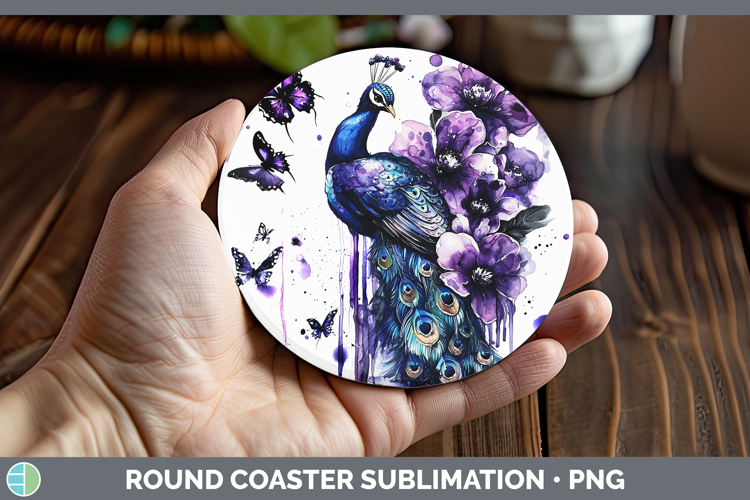 Purple Drips Peacock Round Coaster Sublimation Coaster Desig
