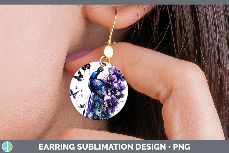 Purple Drips Peacock Round Earrings Sublimation Earrings Des