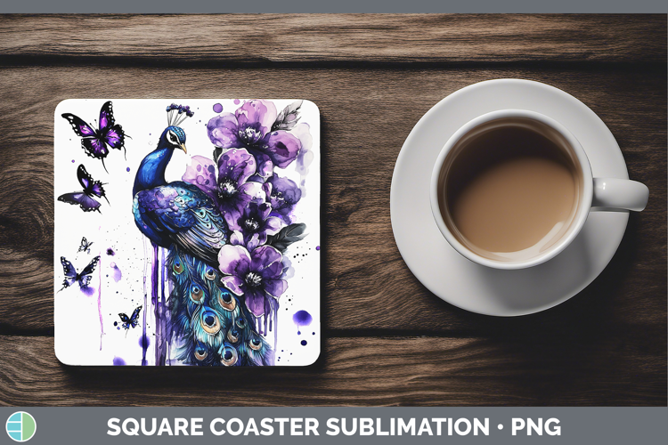 Purple Drips Peacock Square Coaster Sublimation Coaster Desi