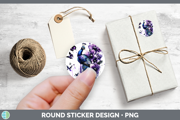 Purple Drips Peacock Stickers | Round Labels Designs