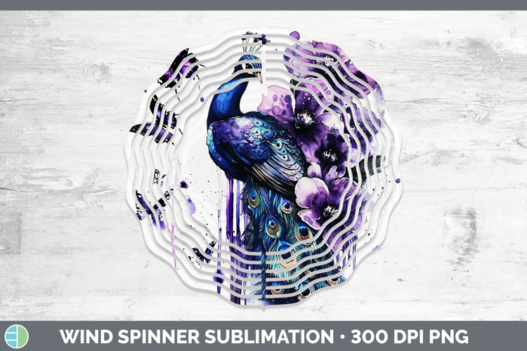 Purple Drips Peacock Wind Spinner Sublimation Spinner Design