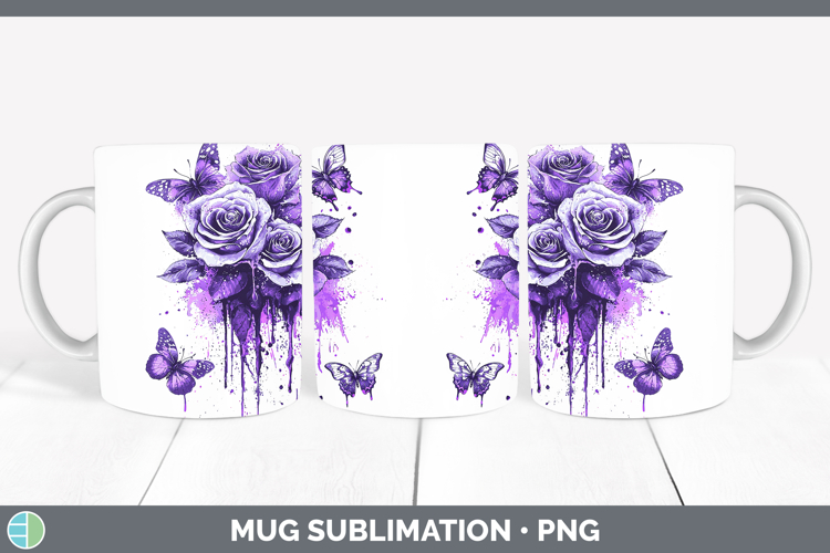 Purple Drips Rose Mug Wrap Sublimation Coffee Cup Designs