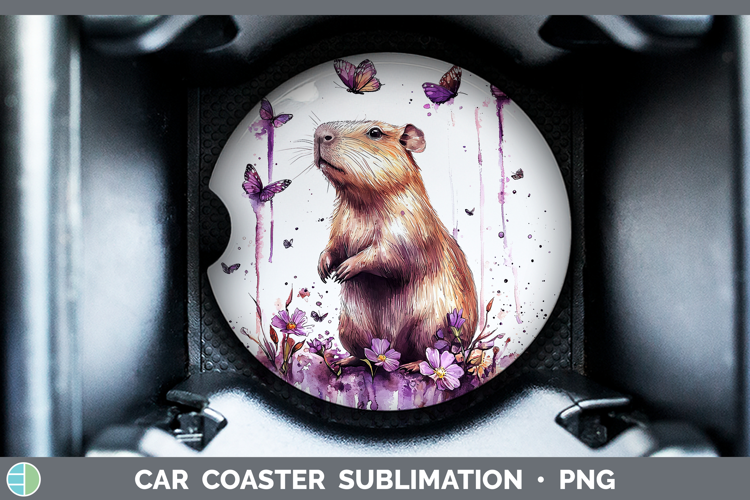 Purple Drips Safari Capybara Car Coaster Sublimation Design
