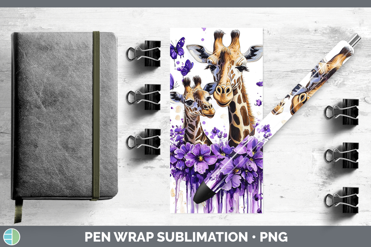 Purple Drips Safari Giraffe Pen Wrap Sublimation Pen Designs