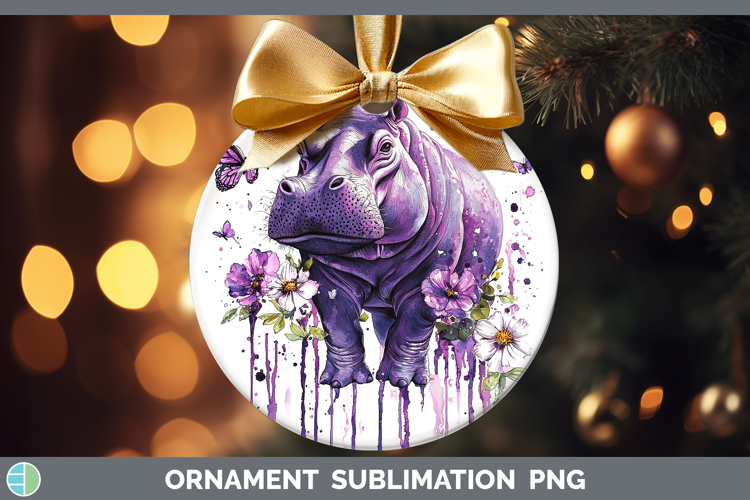Purple Drips Safari Hippo Ornament Sublimation Bauble Design