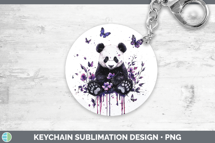Purple Drips Safari Panda Bear Keychain Sublimation Keyring