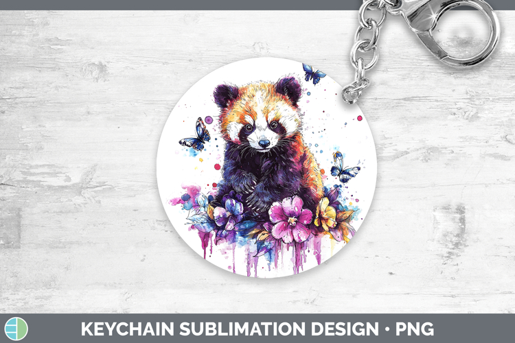 Purple Drips Safari Red Panda Keychain Sublimation Keyring D