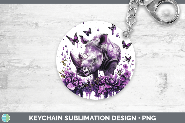Purple Drips Safari Rhino Keychain Sublimation Keyring Desig