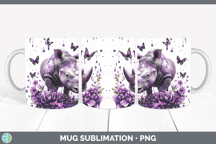 Purple Drips Safari Rhino Mug Wrap Sublimation Coffee Cup De