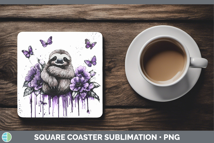 Purple Drips Safari Sloth Square Coaster Sublimation Coaster