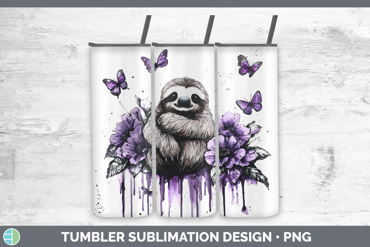 Purple Drips Safari Sloth Tumbler Sublimation 20 oz Skinny T