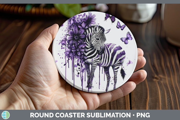 Purple Drips Safari Zebra Round Coaster Sublimation Coaster
