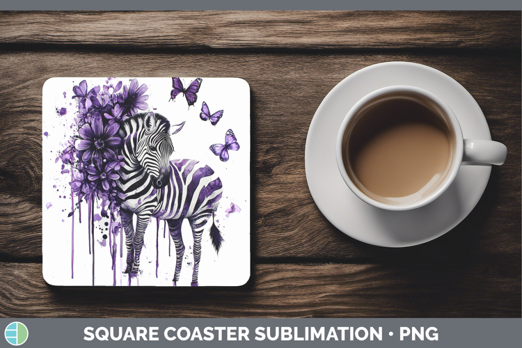 Purple Drips Safari Zebra Square Coaster Sublimation Coaster