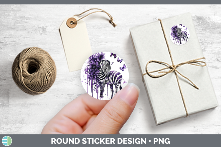 Purple Drips Safari Zebra Stickers | Round Labels Designs