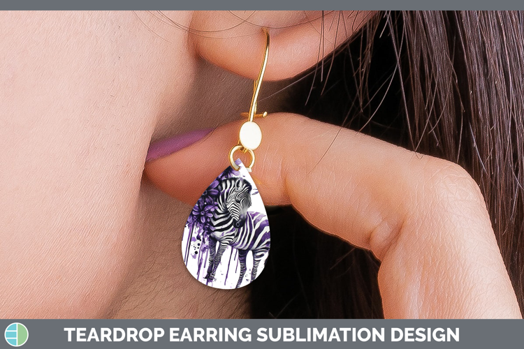 Purple Drips Safari Zebra Teardrop Earrings Sublimation Earr