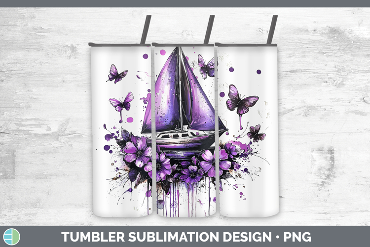 Purple Drips Sail Boat Tumbler Sublimation 20 oz Skinny Tumb