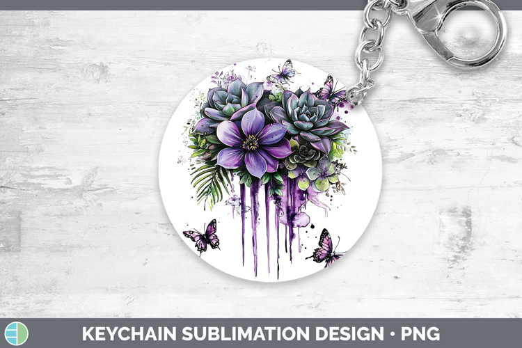 Purple Drips Succulents Keychain Sublimation Keyring Designs