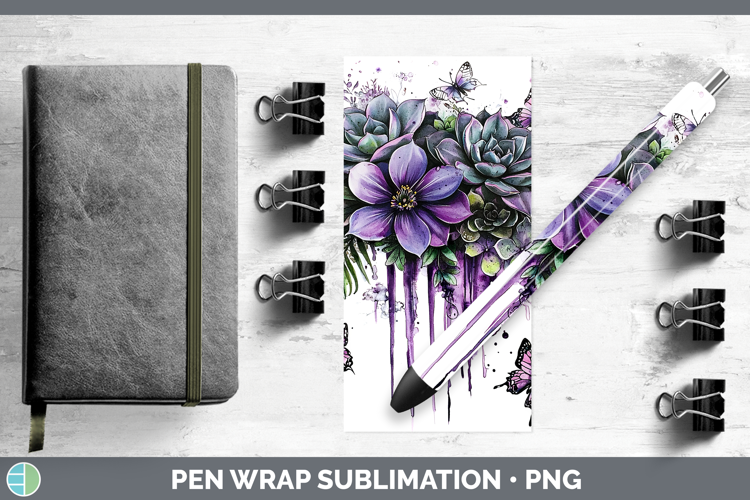 Purple Drips Succulents Pen Wrap Sublimation Pen Designs
