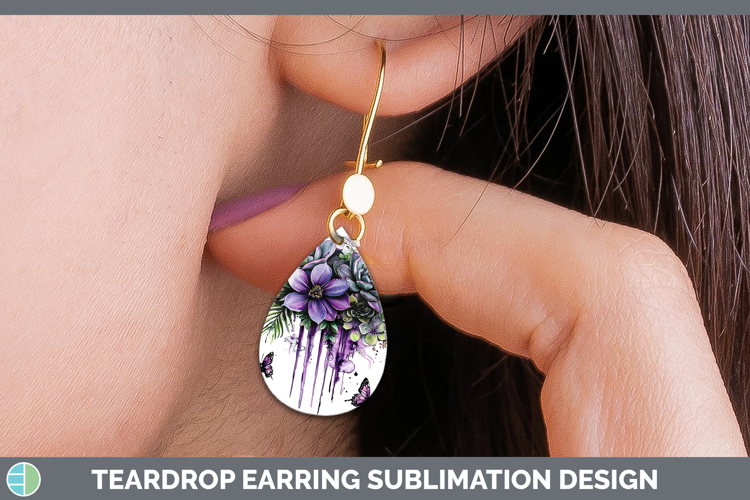 Purple Drips Succulents Teardrop Earrings Sublimation Earrin