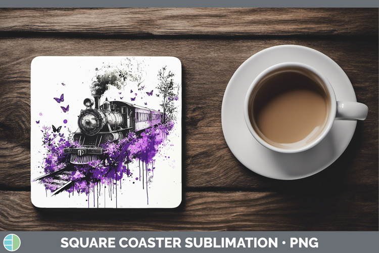 Purple Drips Train Square Coaster Sublimation Coaster Design