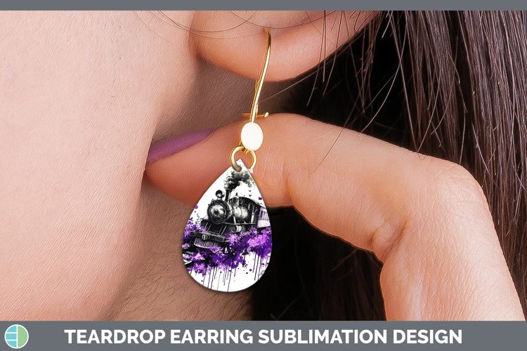 Purple Drips Train Teardrop Earrings Sublimation Earrings De