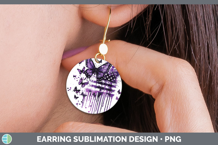 Purple Drips USA Flag Round Earrings Sublimation Earrings De