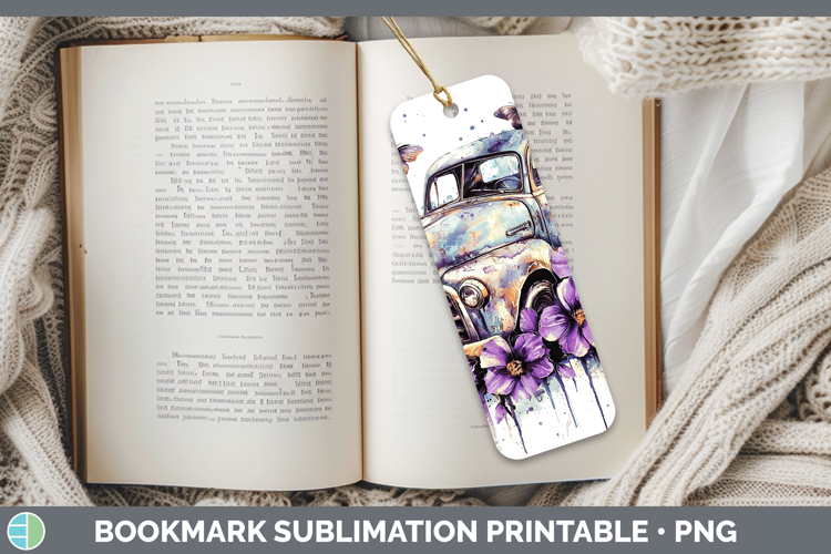 Purple Drips Vintage Truck Bookmark Sublimation Printable De