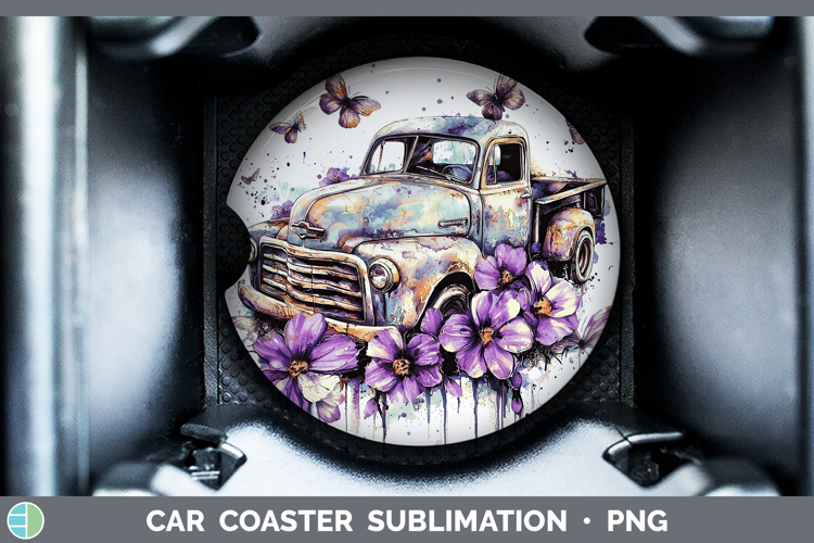 Purple Drips Vintage Truck Car Coaster Sublimation Designs