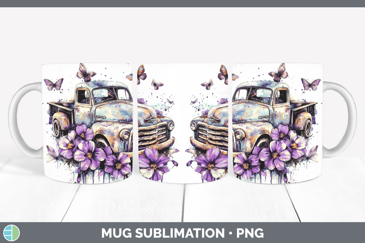 Purple Drips Vintage Truck Mug Wrap Sublimation Coffee Cup D