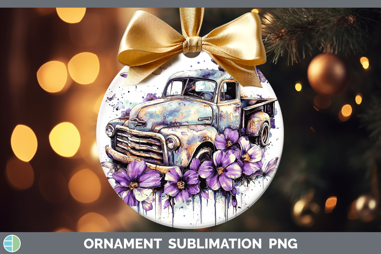 Purple Drips Vintage Truck Ornament Sublimation Bauble Desig