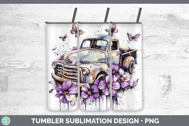 Purple Drips Vintage Truck Tumbler Sublimation 20 oz Skinny