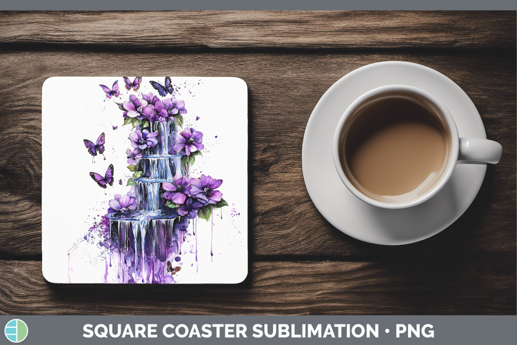 Purple Drips Waterfall Square Coaster Sublimation Coaster De