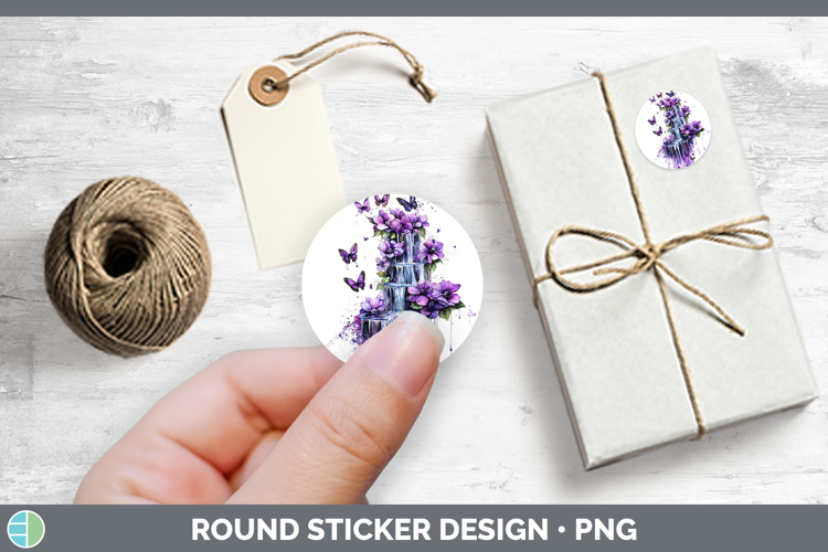 Purple Drips Waterfall Stickers | Round Labels Designs